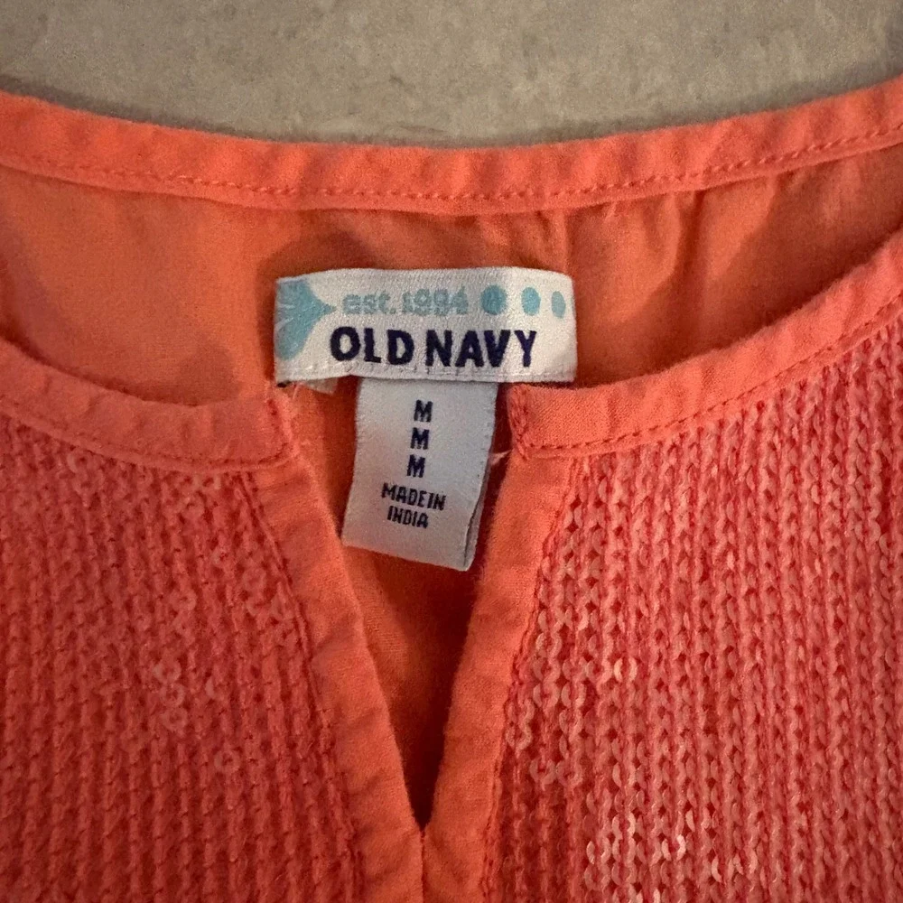 Old Navy Set of 2 Sleeveless Top Orange Teal Sequin Embellished (Girls Medium 8)
